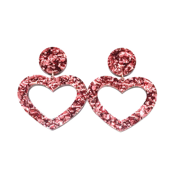 Rose Gold Chunky Hollow Heart Dangle Earrings