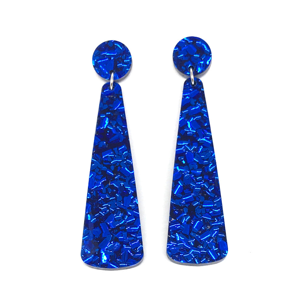 Chunky Blue Glitter Long Drop Earrings