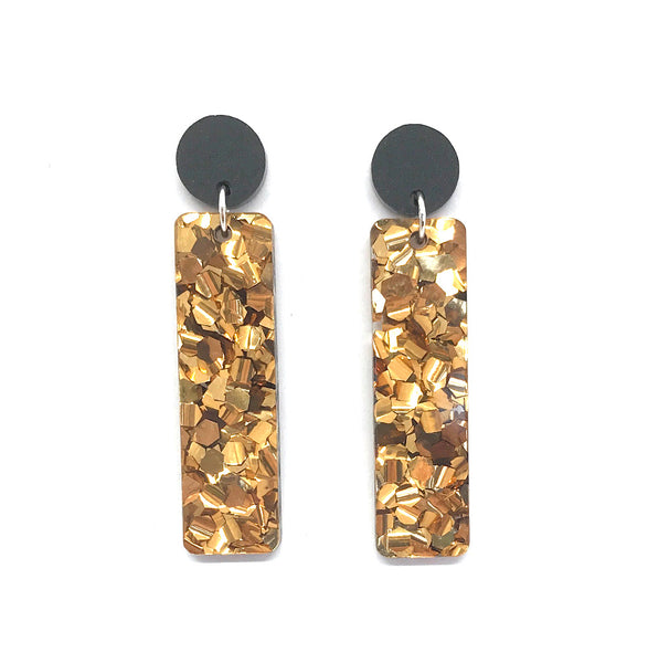 Chunky Bronze Glitter Stick Earrings Snafu Design