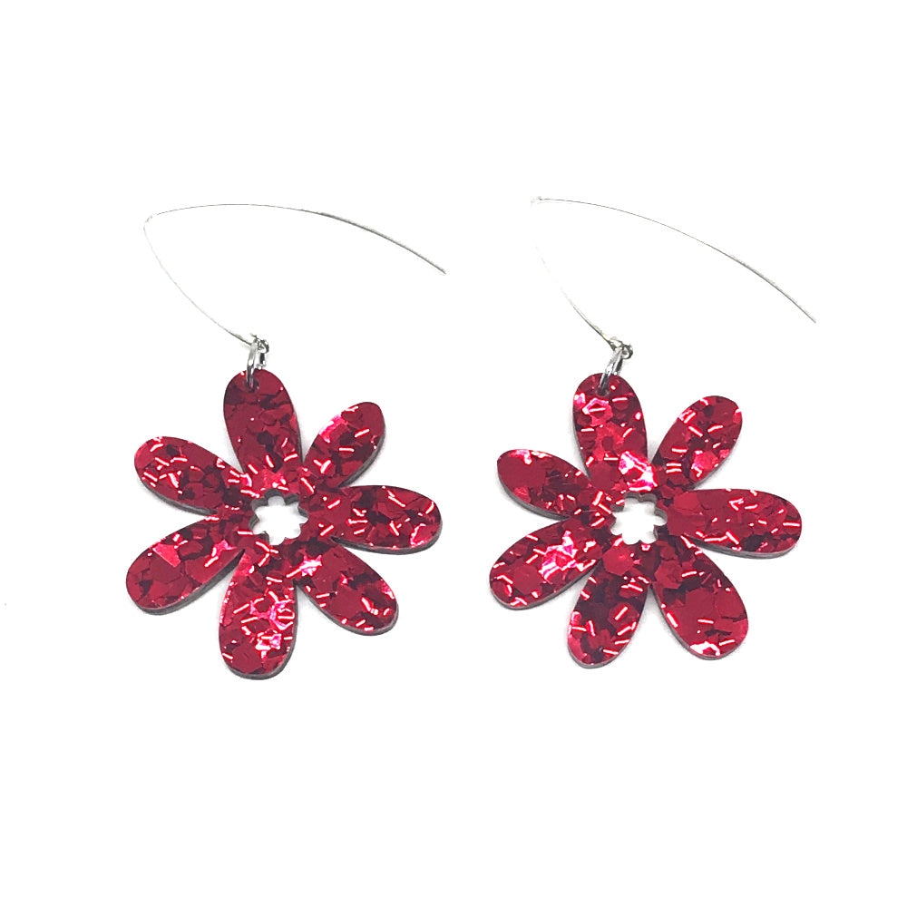 Red flower earrings hot sale