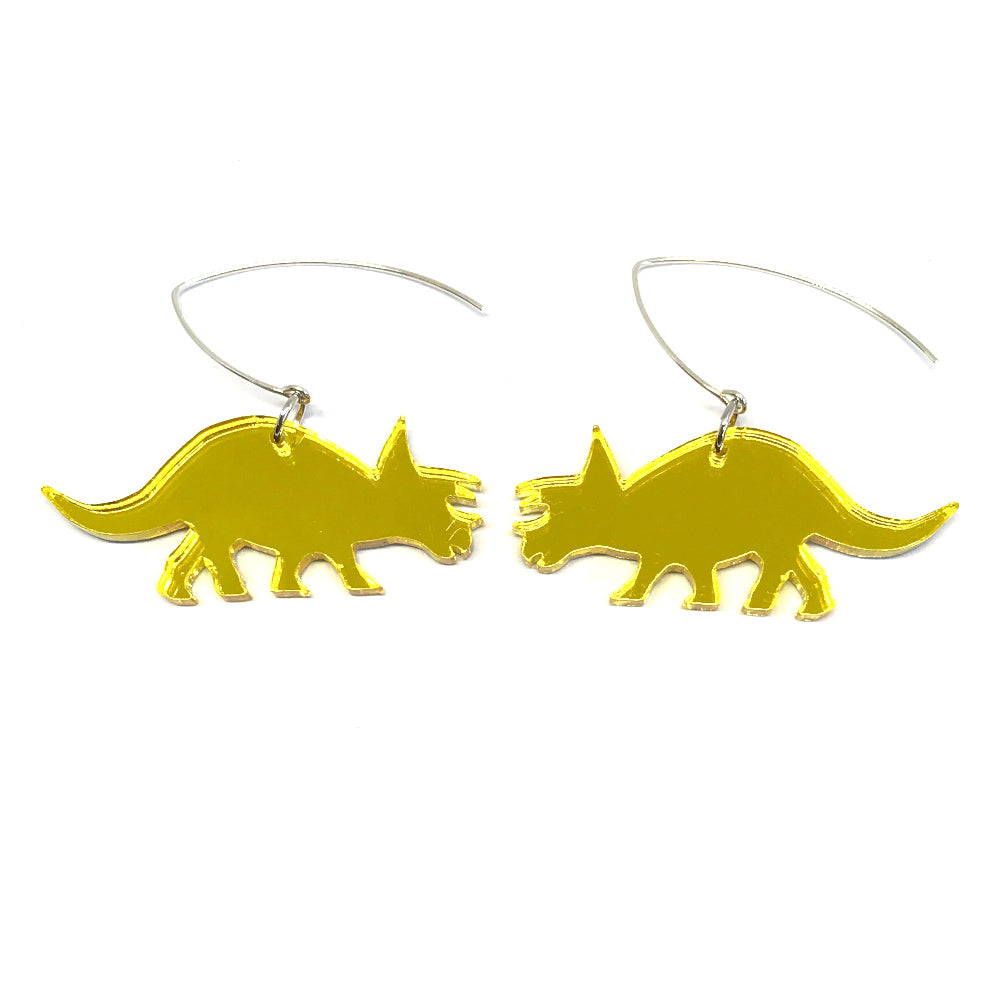 Yellow Mirror Triceratops Earrings