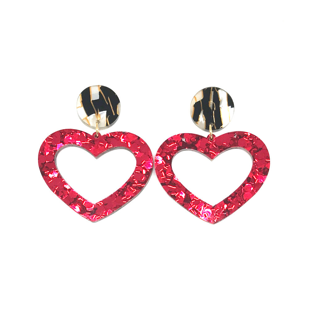 Red Chunky Hollow Heart Dangle Earrings