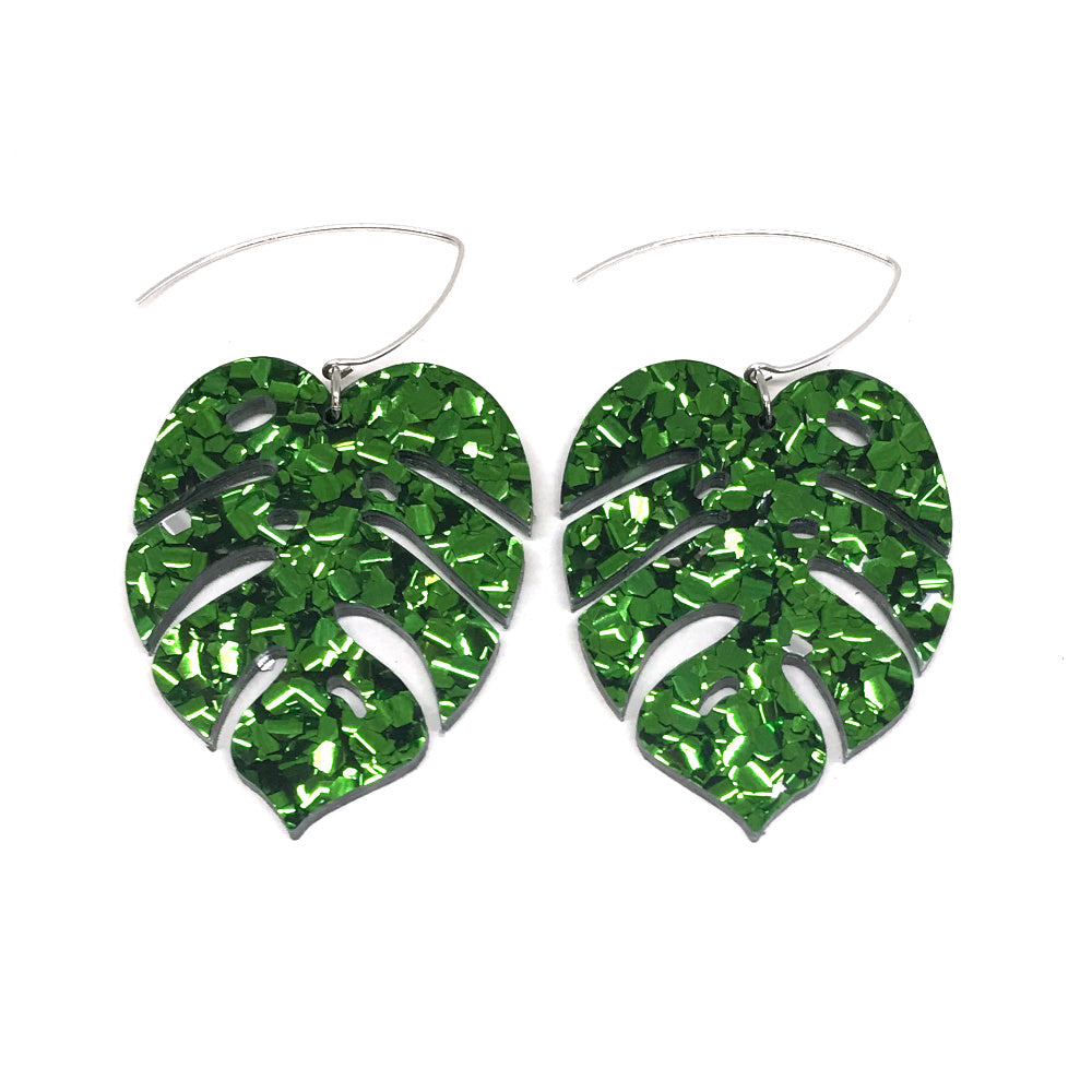 Monstera Leaf Earrings Large Chunky Green