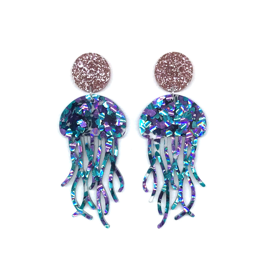 Hearts Glitter Jellyfish Earrings Snafu Design